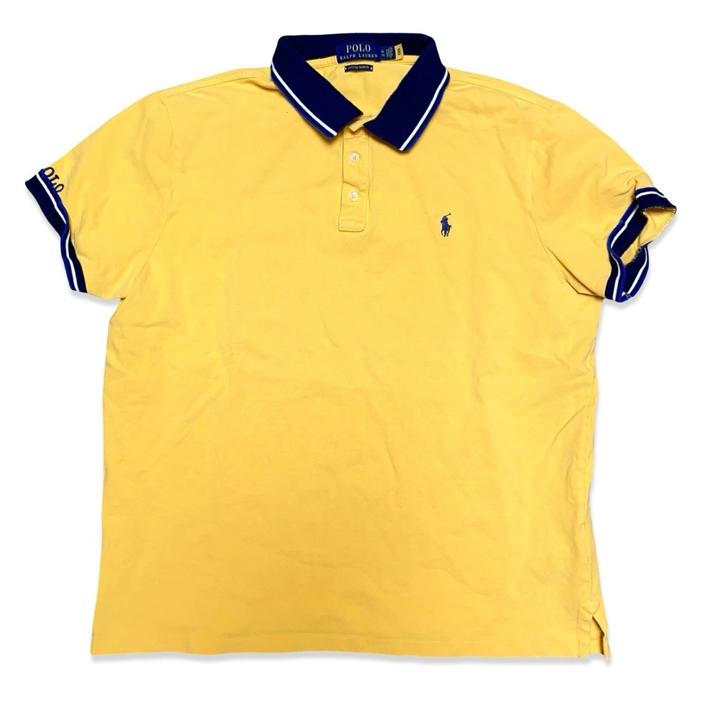Polo Ralph Lauren Polo Shirt Men's XL Yellow Navy Custom Slim Fit Cotton